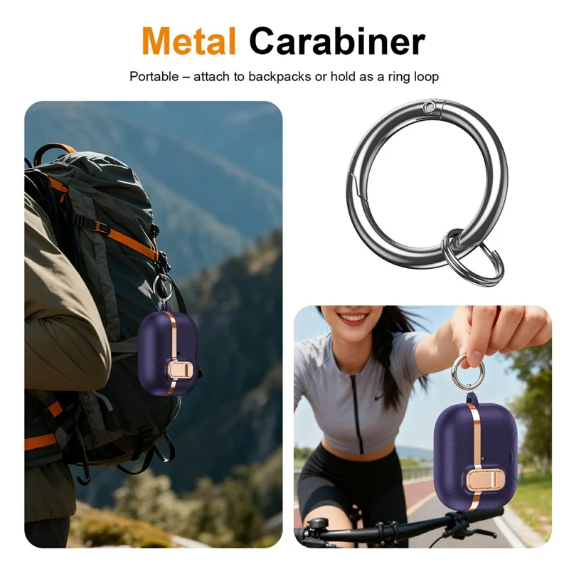 For AirPods Pro Case Foldable Stand Electroplated Litchi Texture TPU PC Earbuds Cover with Switch  /  Carabiner - Purple