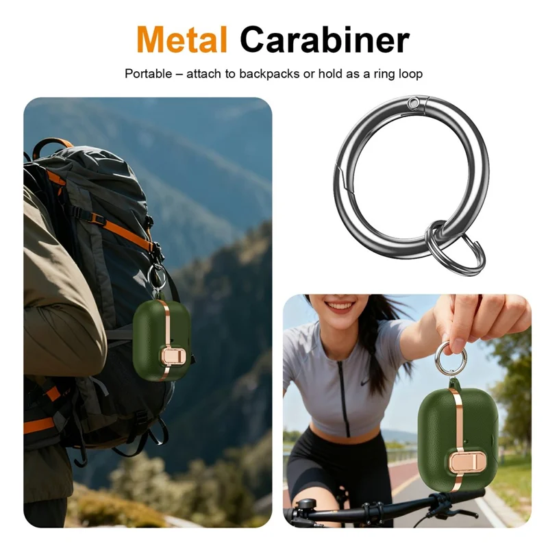 For AirPods Pro 3 Case Foldable Stand Electroplated Litchi Texture TPU PC Earbuds Cover with Switch  /  Carabiner - Green