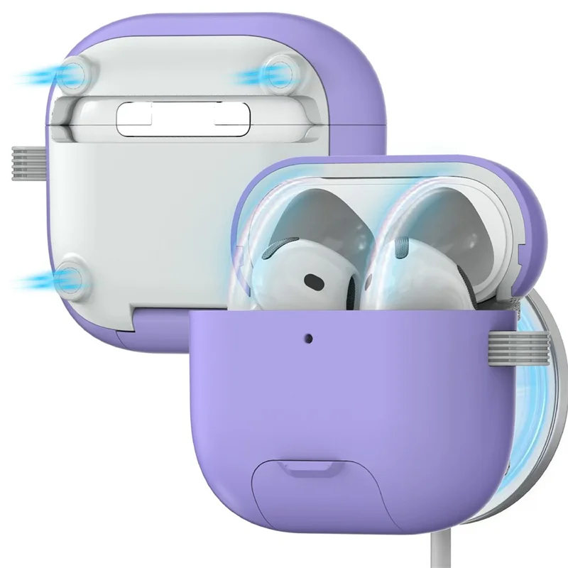For AirPods 4 Case Foldable Stand TPU PC Magnetic Earbuds Cover with Carabiner - Purple