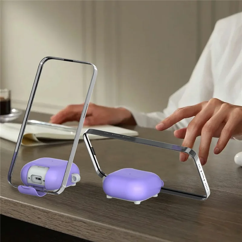 For AirPods 4 Case Foldable Stand TPU PC Magnetic Earbuds Cover with Carabiner - Purple