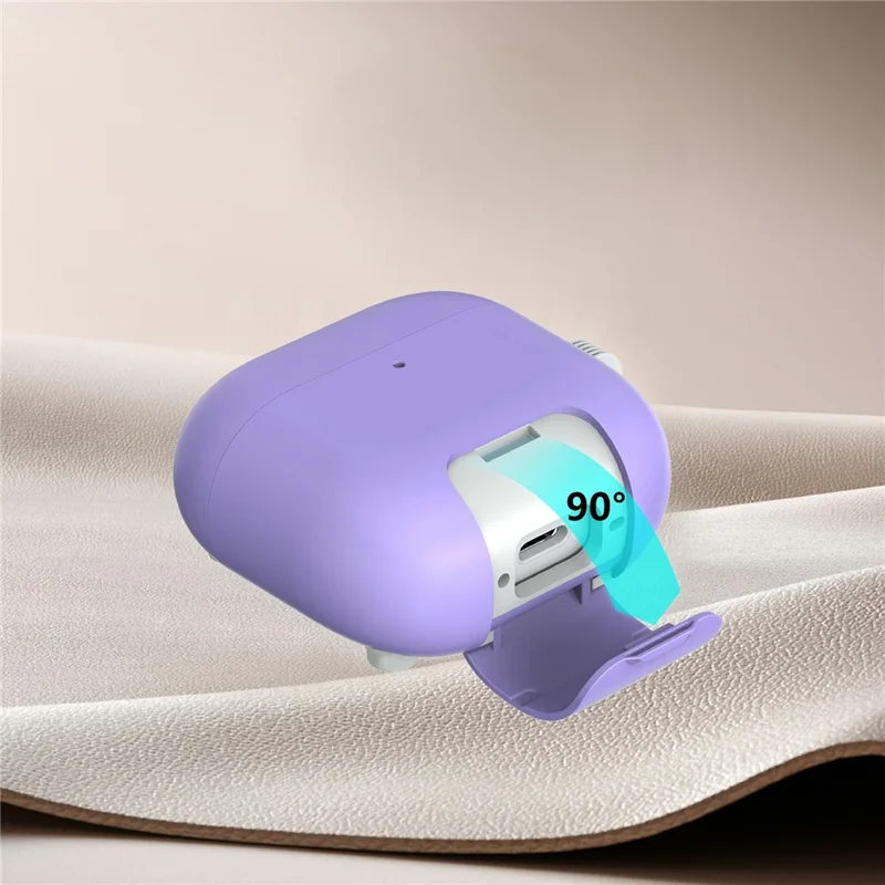 For AirPods 4 Case Foldable Stand TPU PC Magnetic Earbuds Cover with Carabiner - Purple
