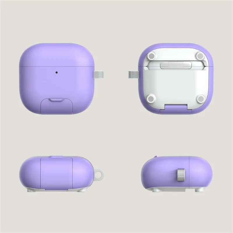 For AirPods 4 Case Foldable Stand TPU PC Magnetic Earbuds Cover with Carabiner - Purple