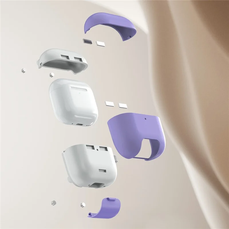 For AirPods 4 Case Foldable Stand TPU PC Magnetic Earbuds Cover with Carabiner - Dark Blue