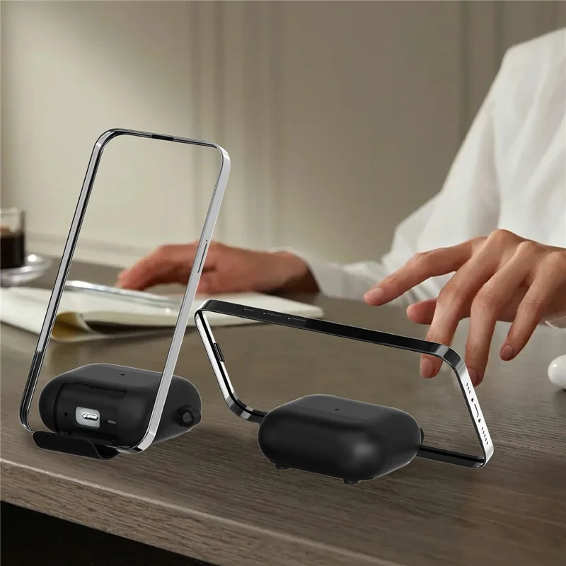 For AirPods Pro 2 Case Foldable Stand TPU PC Magnetic Earbuds Cover with Carabiner - Black