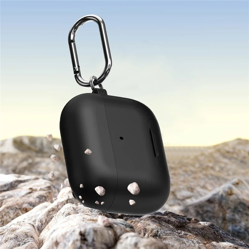 For AirPods Pro 2 Case Foldable Stand TPU PC Magnetic Earbuds Cover with Carabiner - Black