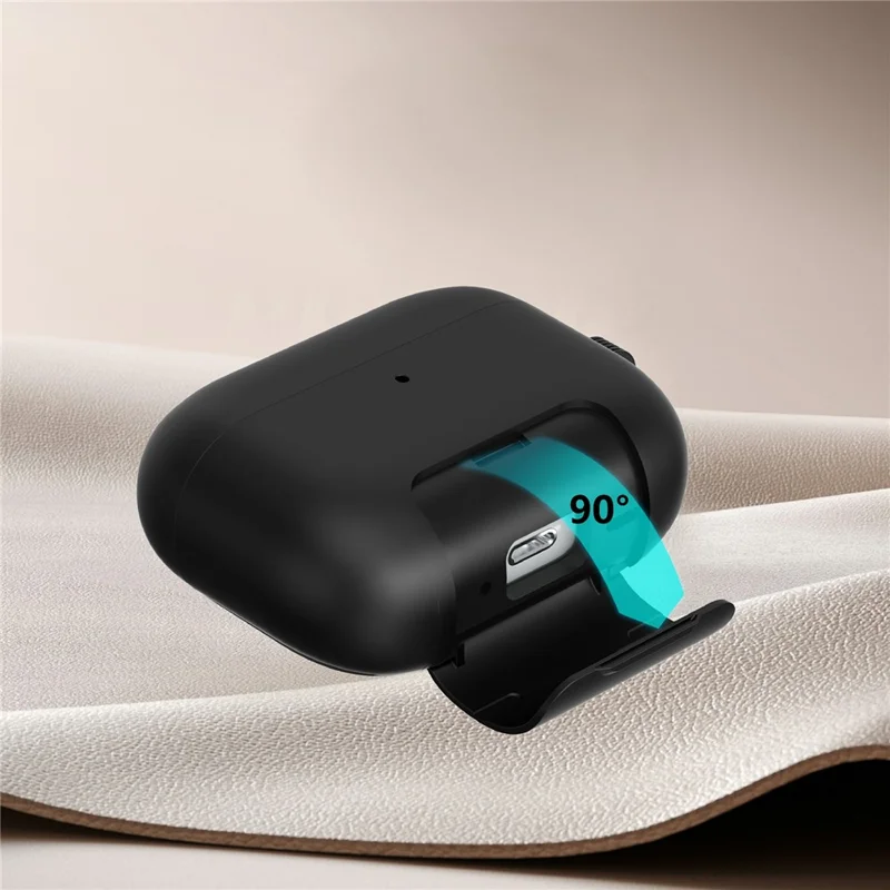 For AirPods Pro 2 Case Foldable Stand TPU PC Magnetic Earbuds Cover with Carabiner - Black