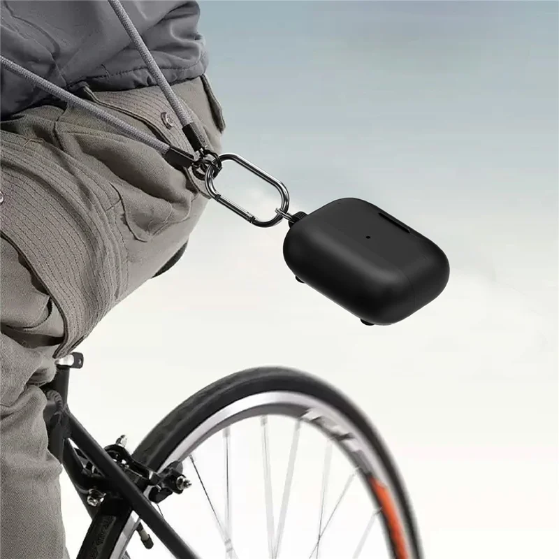 Für AirPods Pro 3 Hülle, faltbares Stand TPU PC magnetisches Earbuds Cover mit Karabiner - Schwarz