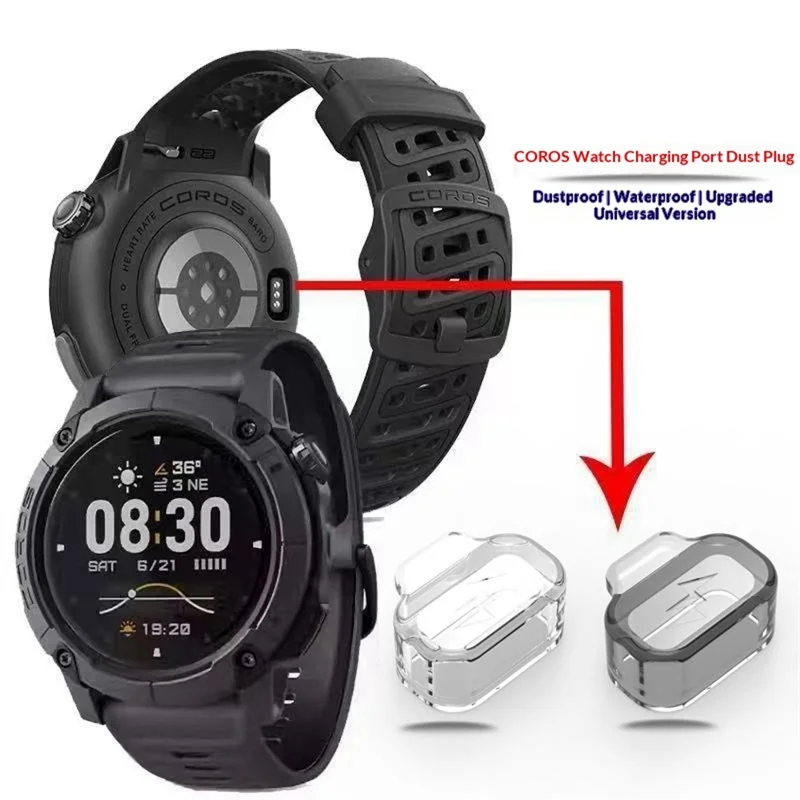 TPU Dust Cover for Coros Apex 2 Pro / Apex Pro / Apex 2 Smart Watch Charging Port Dust Plug - Transparent Black