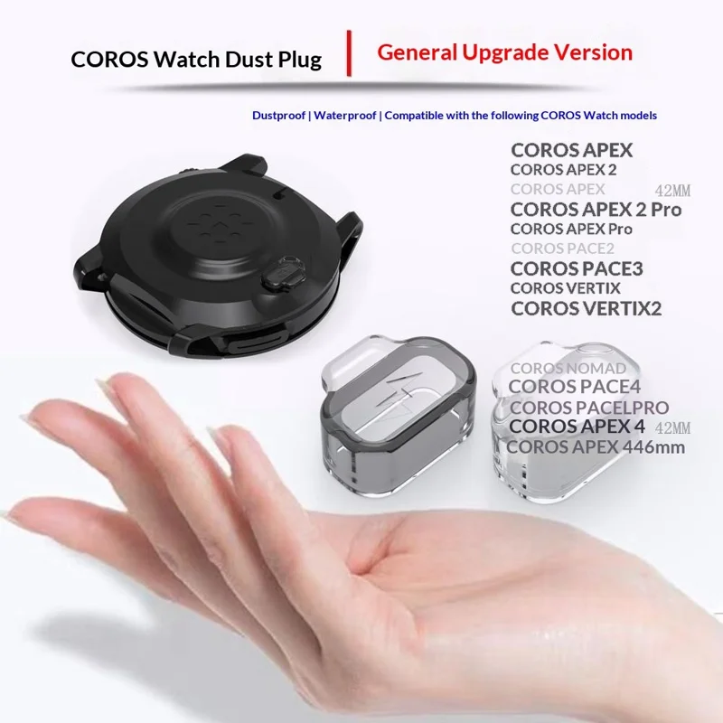 TPU Dust Cover for Coros Apex 2 Pro / Apex Pro / Apex 2 Smart Watch Charging Port Dust Plug - Transparent Black