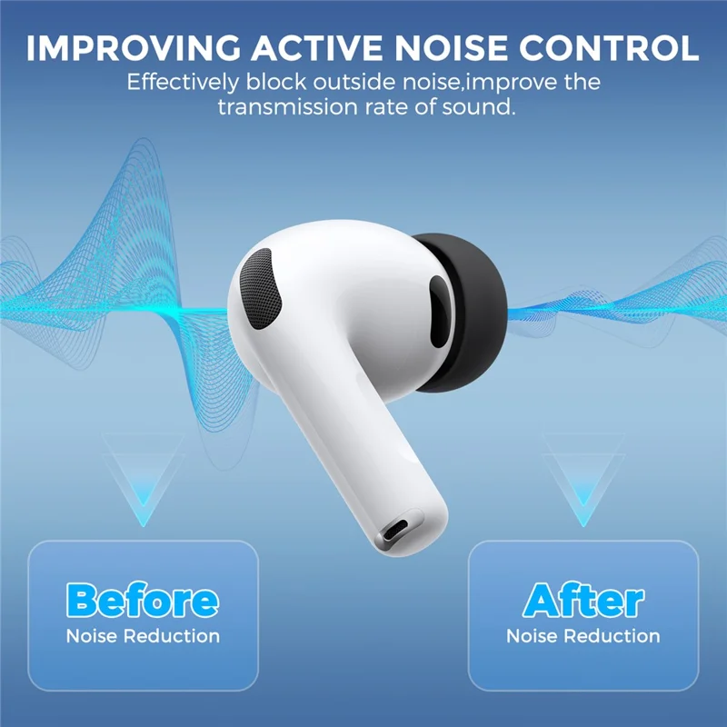 AHASTYLE WG187 6 Pcs For AirPods Pro 3 Silicone Ear Tips Soft Flexible Premium Noise Control Earphone Caps - Black