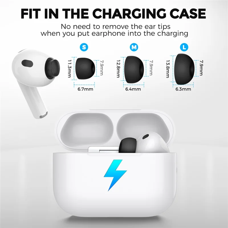 AHASTYLE WG187 6 Pcs For AirPods Pro 3 Silicone Ear Tips Soft Flexible Premium Noise Control Earphone Caps - Black