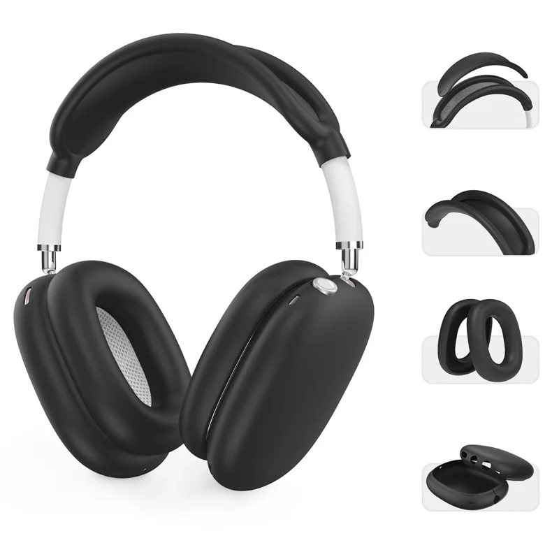 AHASTYLE WG135 For AirPods Max 4 in 1 Silicone Case Set Headband Pad Headband Cover Earpad Covers Ear Cups Covers - Black