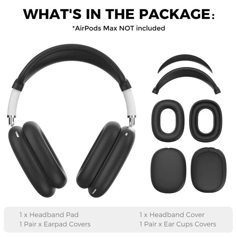 AHASTYLE WG135 For AirPods Max 4 in 1 Silicone Case Set Headband Pad Headband Cover Earpad Covers Ear Cups Covers - Black