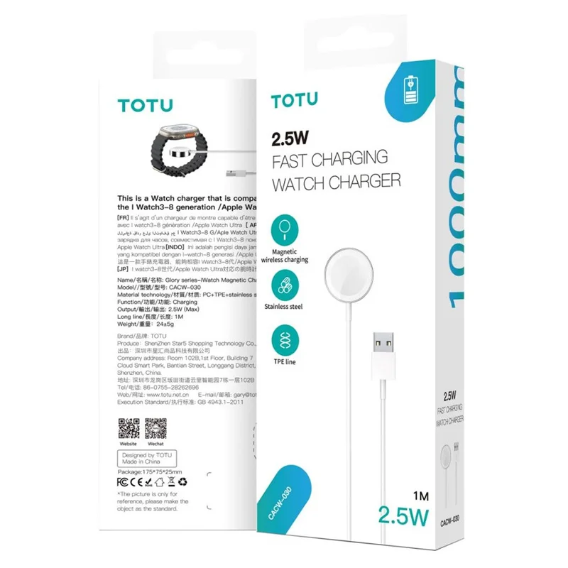 TOTU CACW-030 For Apple Watch Magnetic Wireless Charger Mini Fast Charging Dock - White