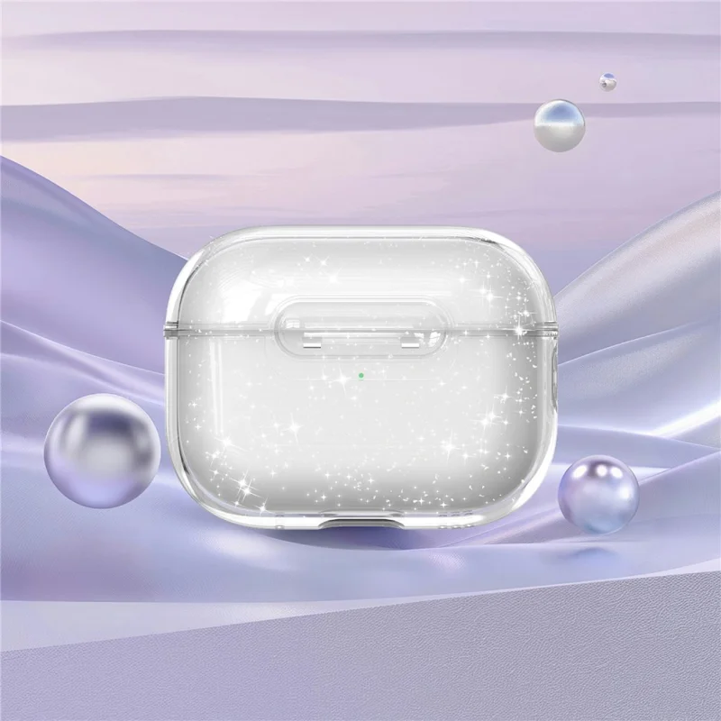 Capa para Apple AirPods Pro Transparente Brilhante TPU PC Capa à Prova de Choques com Botão de Bloqueio - Transparente com Brilhos