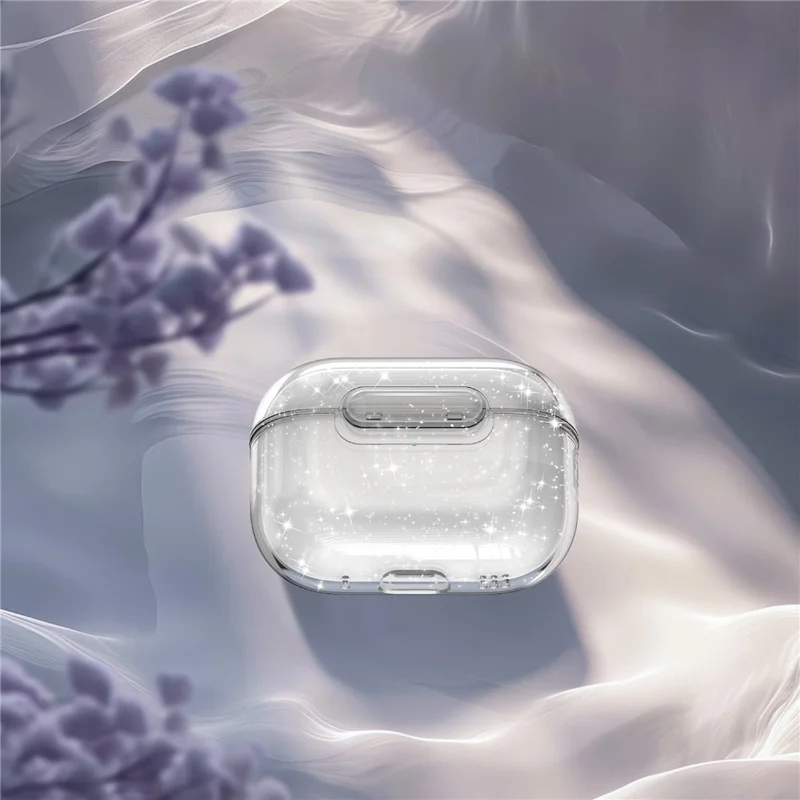 Capa para Apple AirPods Pro Transparente Brilhante TPU PC Capa à Prova de Choques com Botão de Bloqueio - Transparente com Brilhos