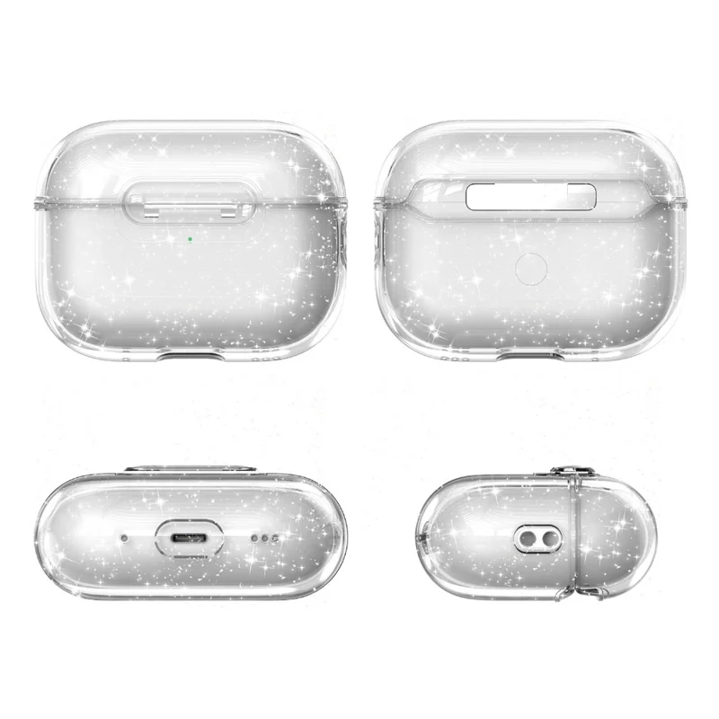 Capa Transparente para AirPods Pro 2 com Brilhos, Capa de TPU e PC à Prova de Choques com Botão de Bloqueio - Transparente com Brilhos