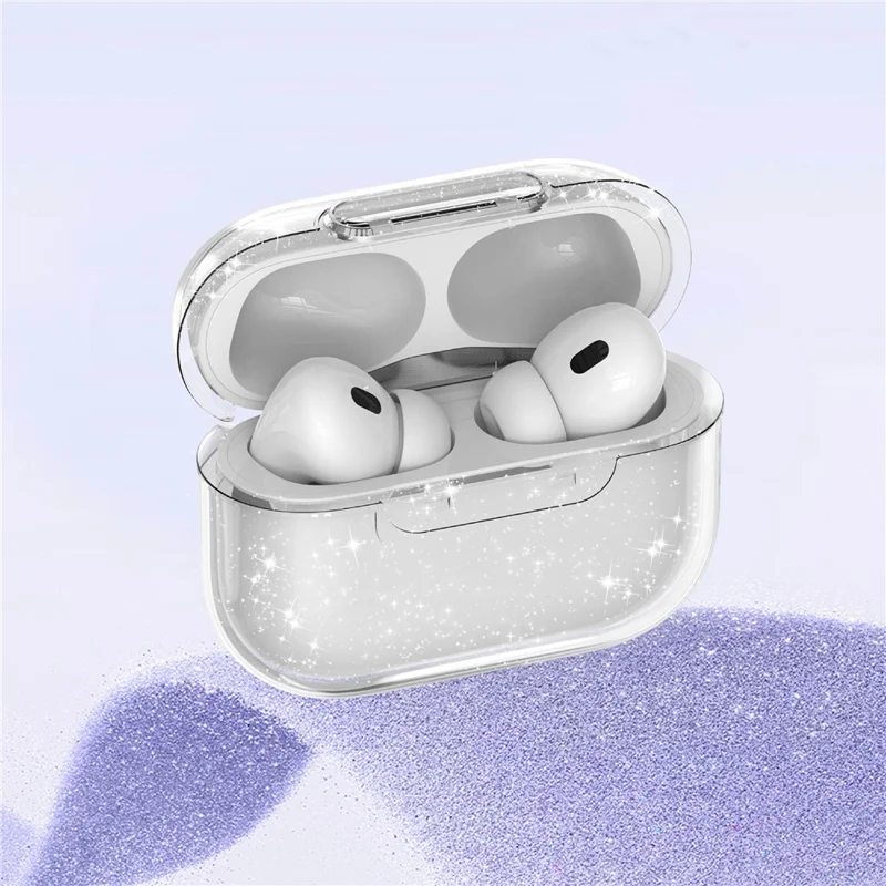 Capa Transparente para AirPods Pro 2 com Brilhos, Capa de TPU e PC à Prova de Choques com Botão de Bloqueio - Transparente com Brilhos