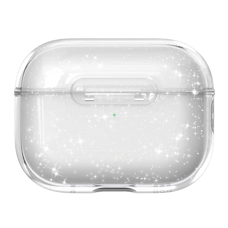 Capa para AirPods Pro 3 Transparente Brilhante TPU PC Capa à Prova de Choque com Botão de Bloqueio - Transparente com Brilhos