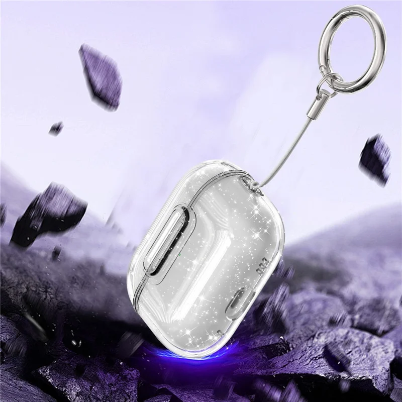 Capa para AirPods Pro 3 Transparente Brilhante TPU PC Capa à Prova de Choque com Botão de Bloqueio - Transparente com Brilhos