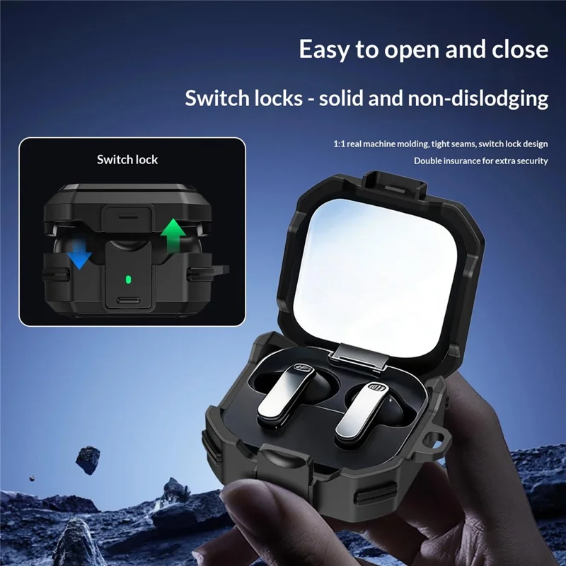 Capa para Samsung Galaxy Buds4 / Buds4 Pro, Capa de Proteção Anti-queda em PC + TPU com Fechadura de Interruptor - Preto