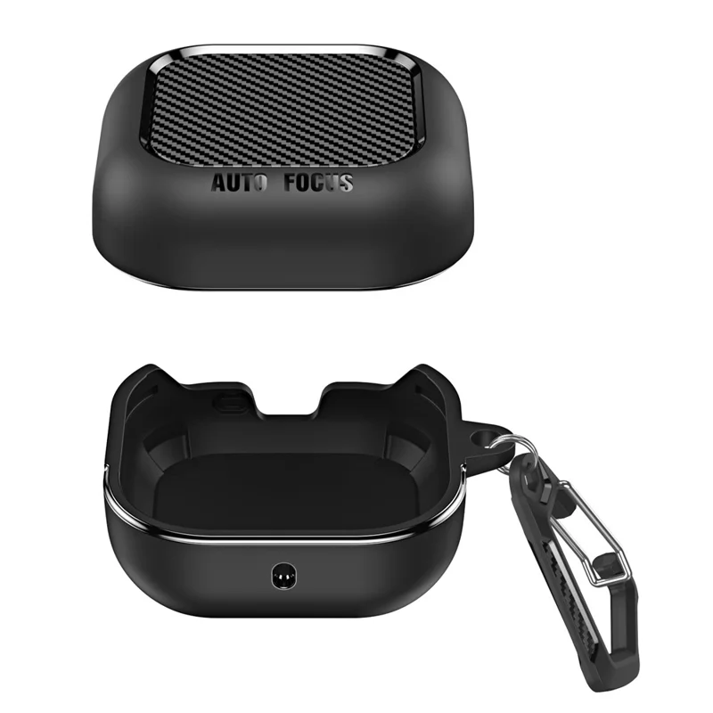 Capa para Samsung Galaxy Buds4 / Buds4 Pro com Textura de Fibra de Carbono, Capa Protetora em TPU com Gancho - Preto