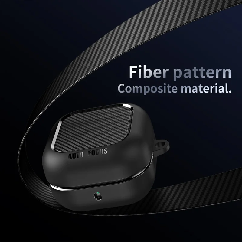 Capa para Samsung Galaxy Buds4 / Buds4 Pro com Textura de Fibra de Carbono, Capa Protetora em TPU com Gancho - Preto