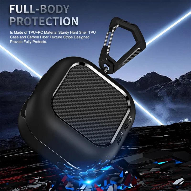 Capa para Samsung Galaxy Buds4 / Buds4 Pro com Textura de Fibra de Carbono, Capa Protetora em TPU com Gancho - Preto