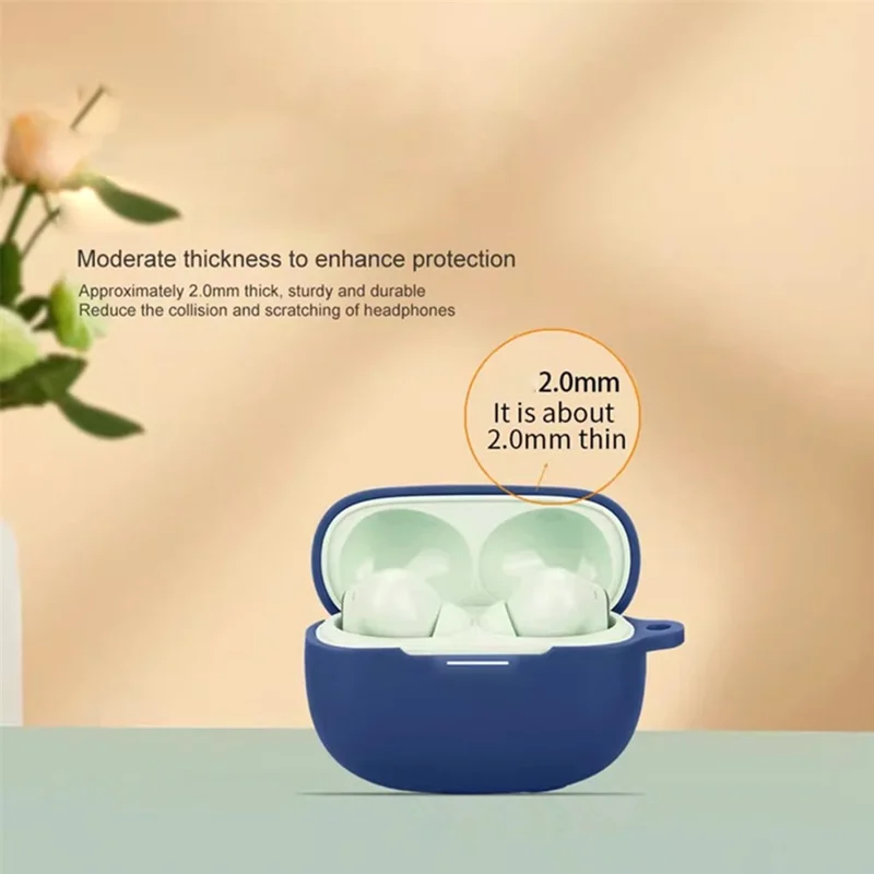 For Xiaomi Redmi Buds 8 Pro Silicone Case Wireless Earbuds Protective Cover with Anti-Lost Buckle - Dark Blue