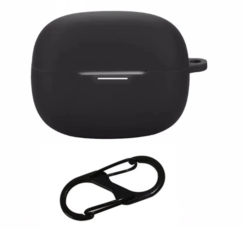 For Xiaomi Redmi Buds 8 Pro Silicone Case Wireless Earbuds Protective Cover with Anti-Lost Buckle - Black