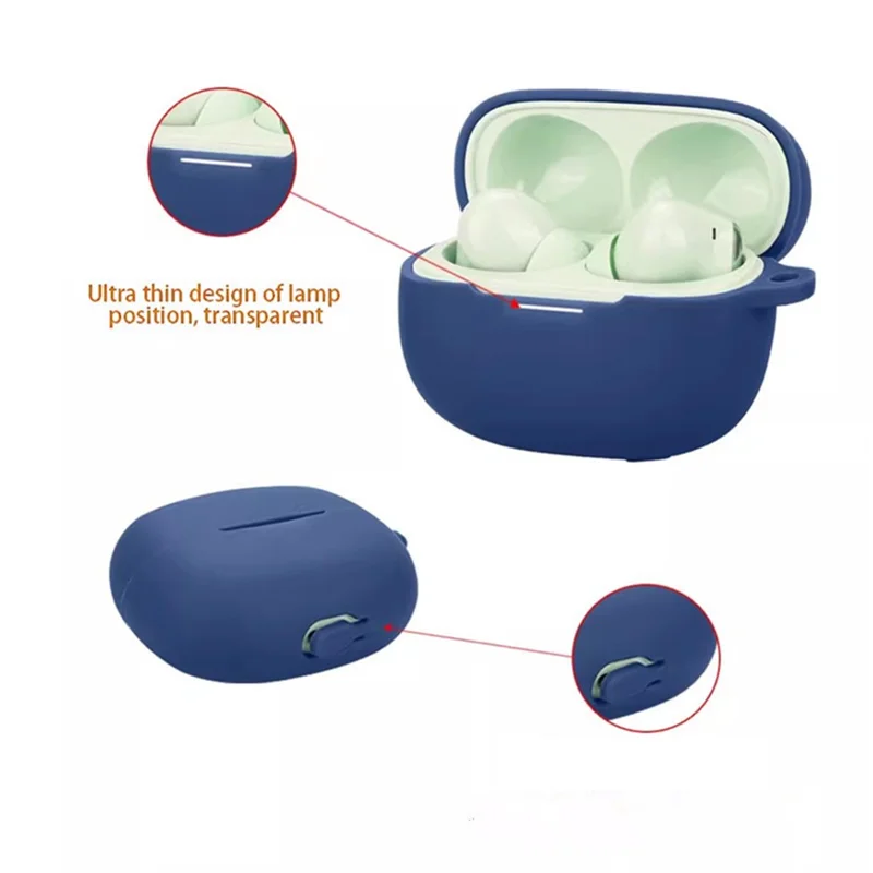 For Xiaomi Redmi Buds 8 Pro Silicone Case Wireless Earbuds Protective Cover with Anti-Lost Buckle - Black