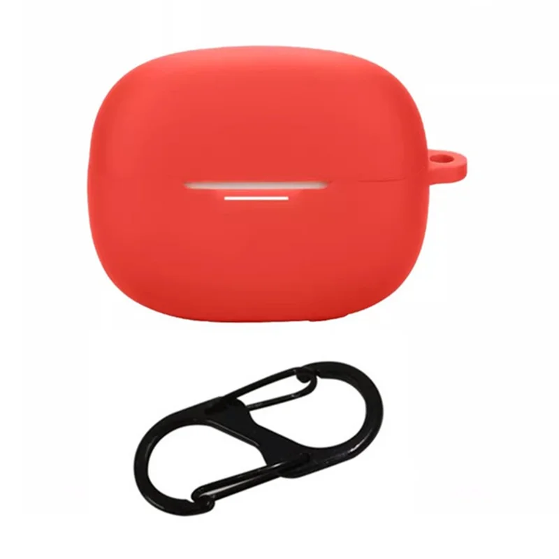 For Xiaomi Redmi Buds 8 Pro Silicone Case Wireless Earbuds Protective Cover with Anti-Lost Buckle - Red