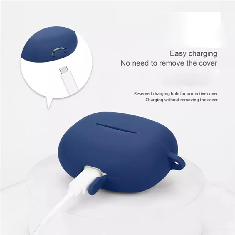 For Xiaomi Redmi Buds 8 Pro Silicone Case Wireless Earbuds Protective Cover with Anti-Lost Buckle - Red