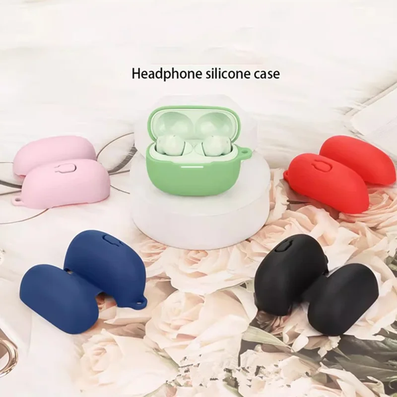For Xiaomi Redmi Buds 8 Pro Silicone Case Wireless Earbuds Protective Cover with Anti-Lost Buckle - Red