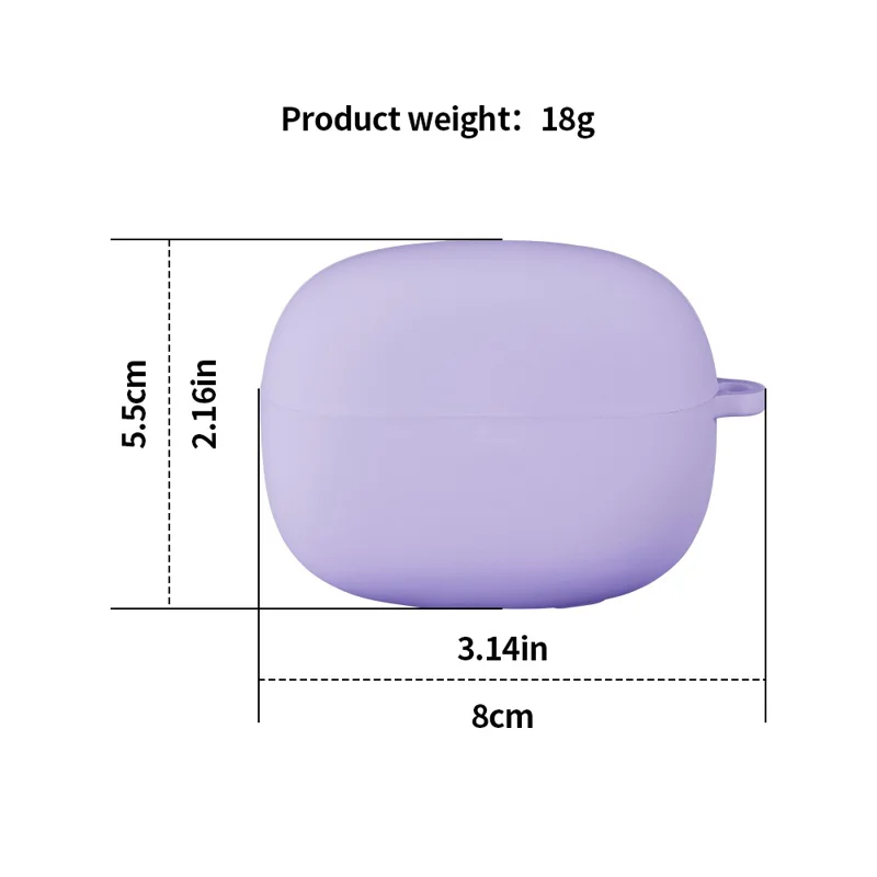 For Xiaomi Redmi Buds 8 Pro Silicone Case Wireless Earphone Anti-Scratch Protective Cover with Carabiner - Purple
