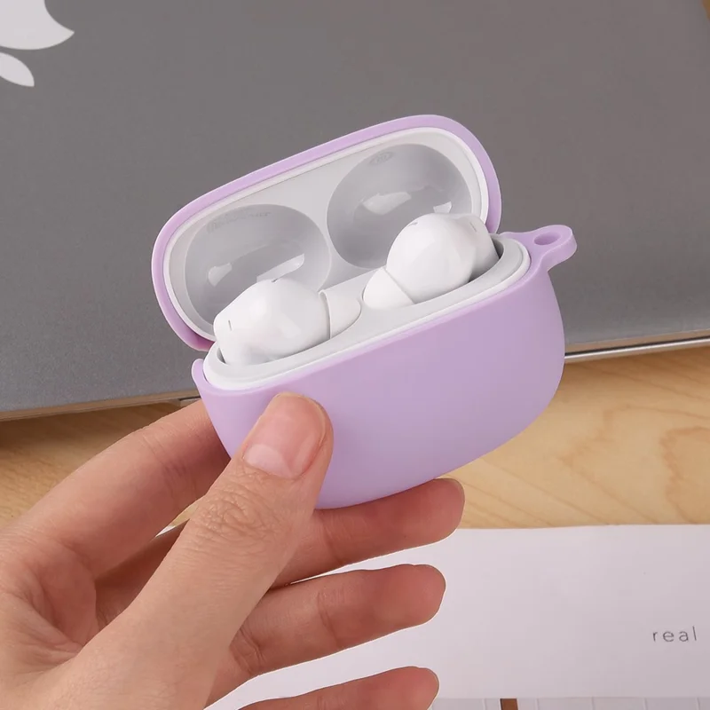 For Xiaomi Redmi Buds 8 Pro Silicone Case Wireless Earphone Anti-Scratch Protective Cover with Carabiner - Purple