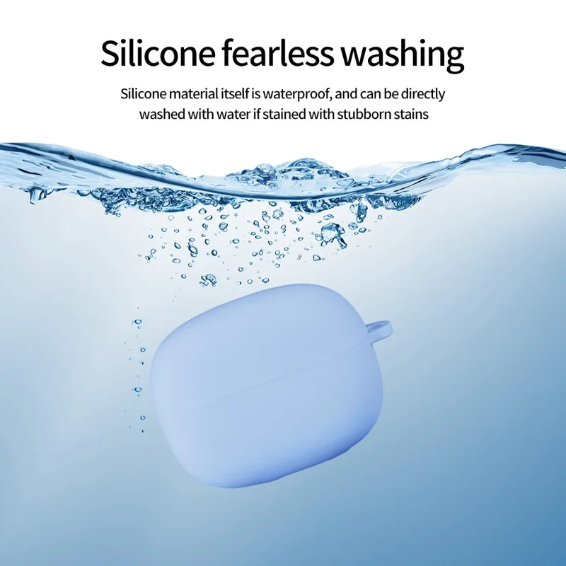 For Xiaomi Redmi Buds 8 Pro Silicone Case Wireless Earphone Anti-Scratch Protective Cover with Carabiner - Purple