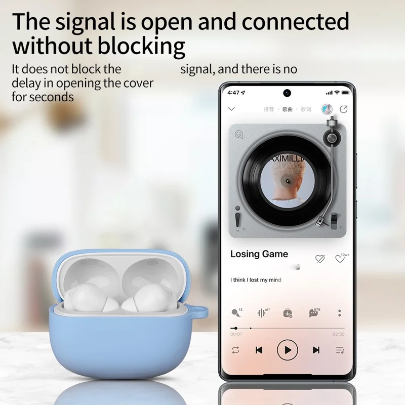 For Xiaomi Redmi Buds 8 Pro Silicone Case Wireless Earphone Anti-Scratch Protective Cover with Carabiner - Purple