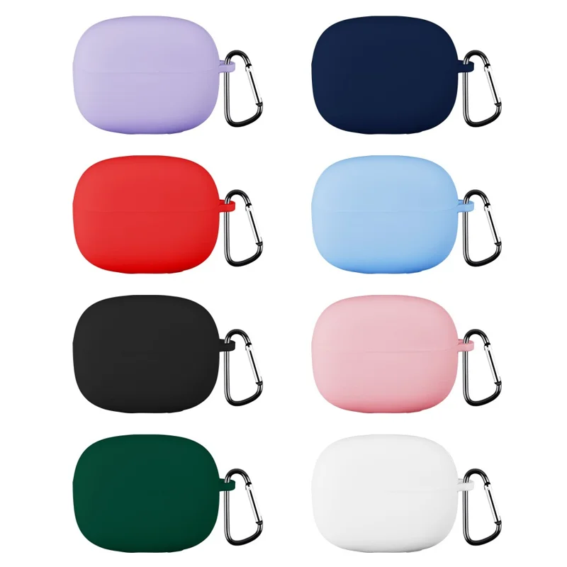 For Xiaomi Redmi Buds 8 Pro Silicone Case Wireless Earphone Anti-Scratch Protective Cover with Carabiner - Purple