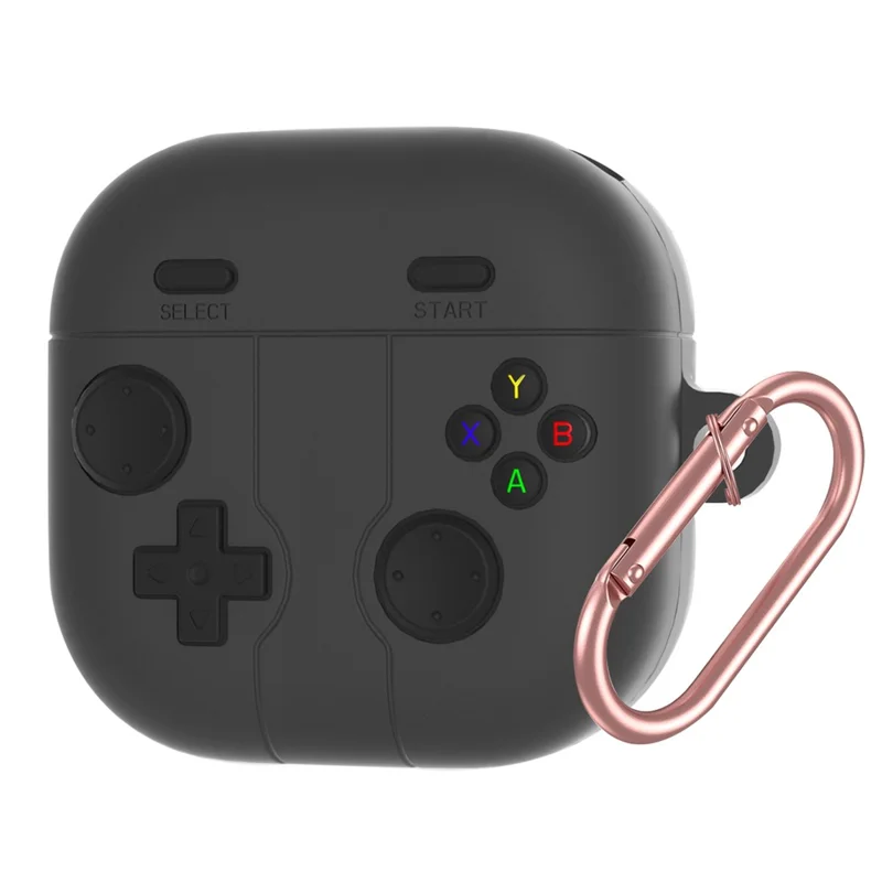 For Samsung Galaxy Buds4 / Buds4 Pro Silicone Case Retro Gamepad Style Earphone Protective Cover with Carabiner - Dark Grey