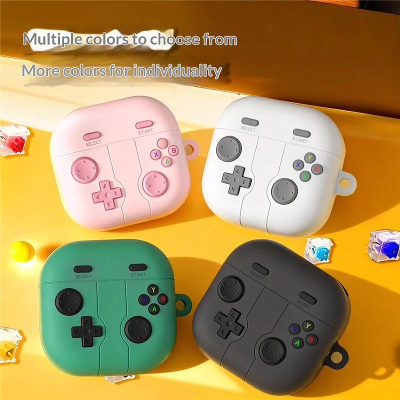 For Samsung Galaxy Buds4 / Buds4 Pro Silicone Case Retro Gamepad Style Earphone Protective Cover with Carabiner - Dark Grey