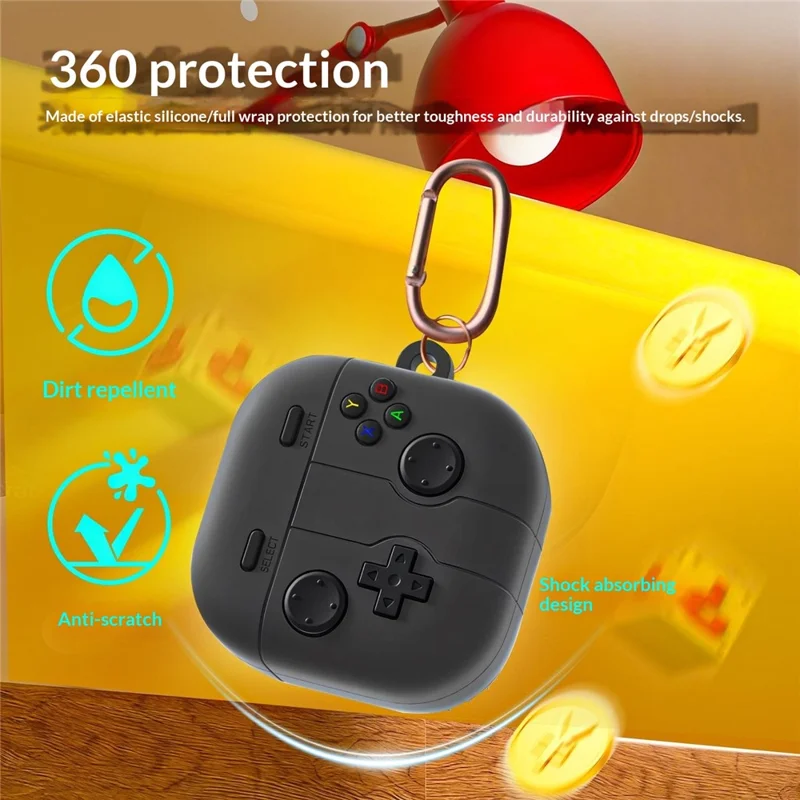 For Samsung Galaxy Buds4 / Buds4 Pro Silicone Case Retro Gamepad Style Earphone Protective Cover with Carabiner / Cleaning Pen - Grey