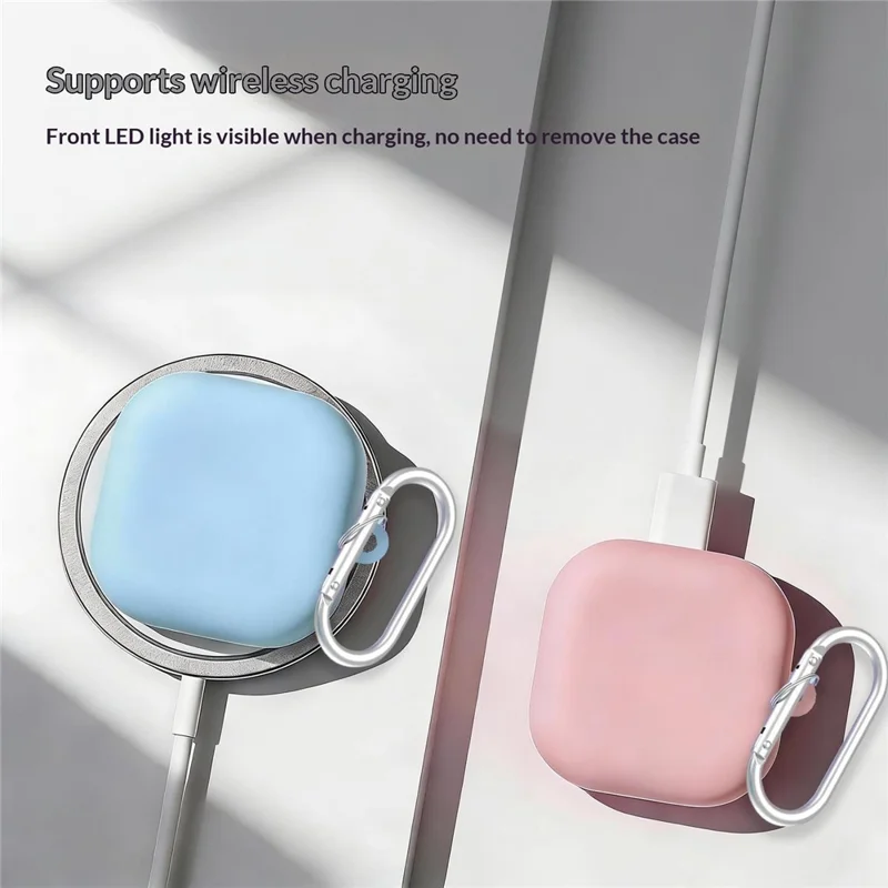 For Samsung Galaxy Buds4 / Buds4 Pro Liquid Silicone Case Earphone Protective Cover with Carabiner - Pink