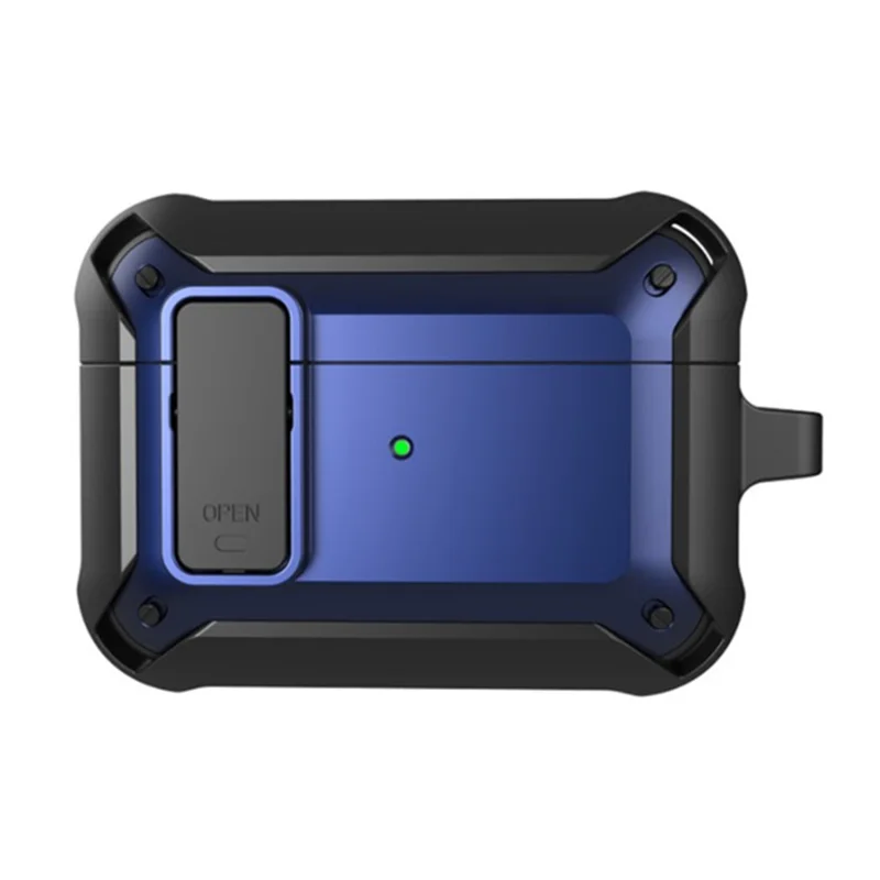 Armor Secure Lock Series PC + TPU Case Soft Silicone Cool Cover Shockproof Protective Case with Carabiner for AirPods 3 - Black/Blue