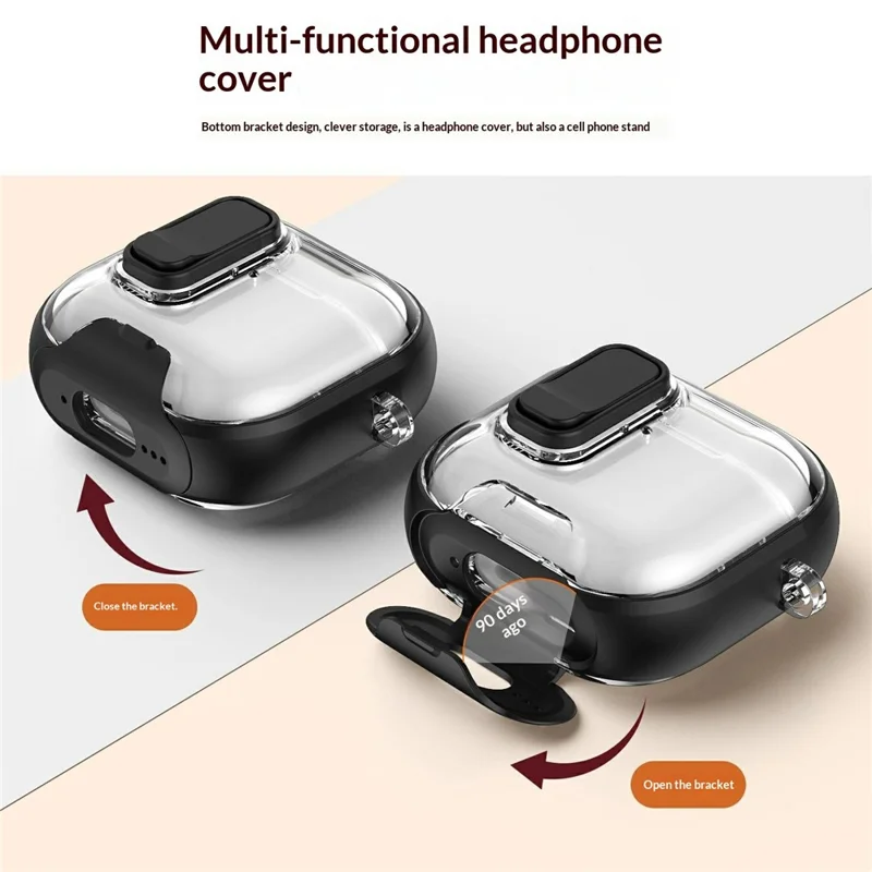 For Apple AirPods Pro 3 Case Phone Stand Holder TPU + PC Earphone Cover with Hanging Buckle - Black