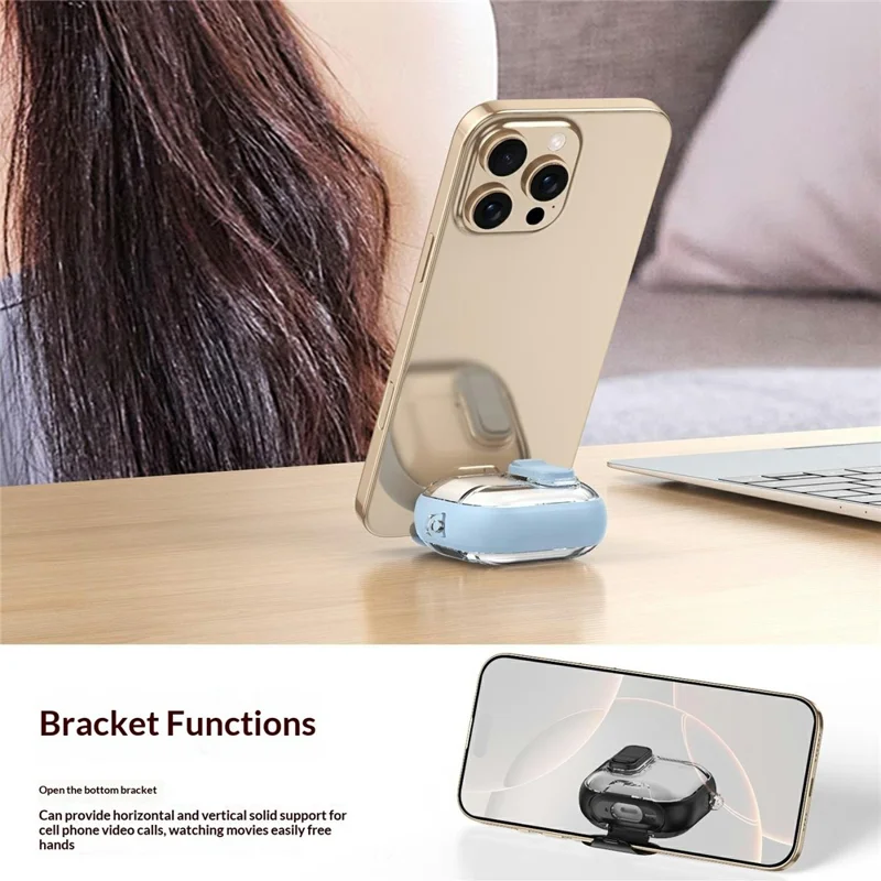 For Apple AirPods Pro 3 Case Phone Stand Holder TPU + PC Earphone Cover with Hanging Buckle - Black