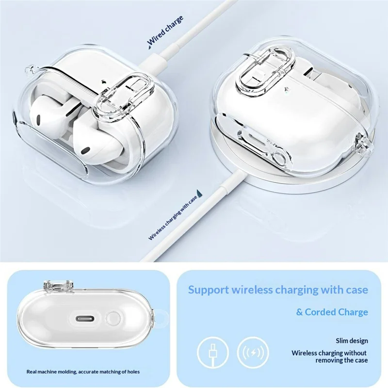 For Samsung Galaxy Buds3 / Buds3 Pro TPU Case Locking Button Clear Earphone Cover with Metal Buckle - Transparent