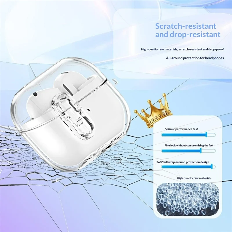 For Samsung Galaxy Buds3 / Buds3 Pro TPU Case Locking Button Clear Earphone Cover with Metal Buckle - Transparent