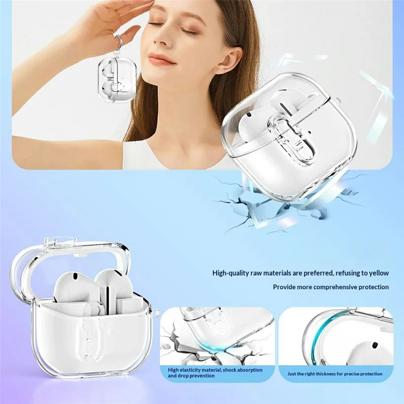 For Samsung Galaxy Buds3 / Buds3 Pro TPU Case Locking Button Clear Earphone Cover with Metal Buckle - Transparent