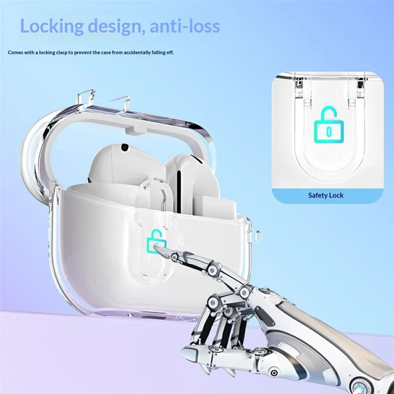 For Samsung Galaxy Buds3 / Buds3 Pro TPU Case Locking Button Clear Earphone Cover with Metal Buckle - Transparent